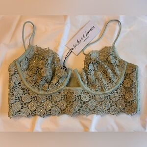 For Love & Lemons Sage Green Lace Underwire Bralette with Sparkle